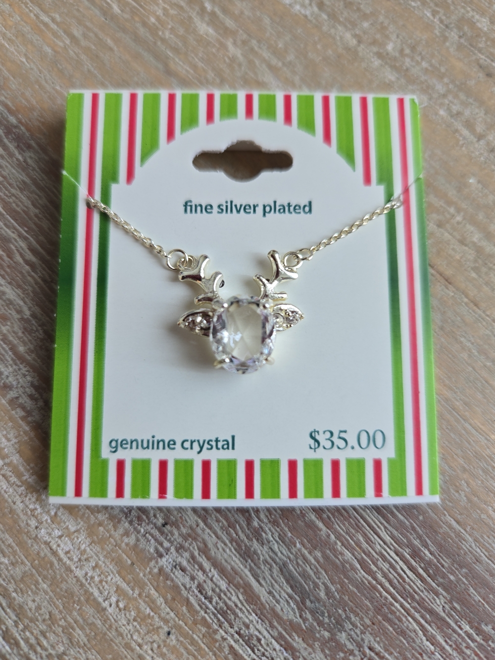 Vintage Y2K Reindeer Necklace Silver Plated Crystal Holiday Jewelry NOS New